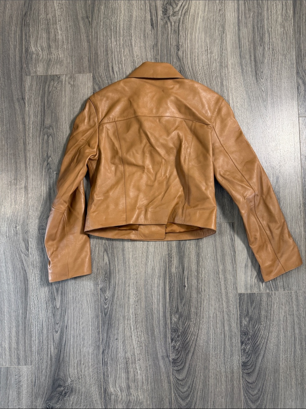 Classic Asymmetric Zip Leather Jacket - Tan - Picture 2 of 14